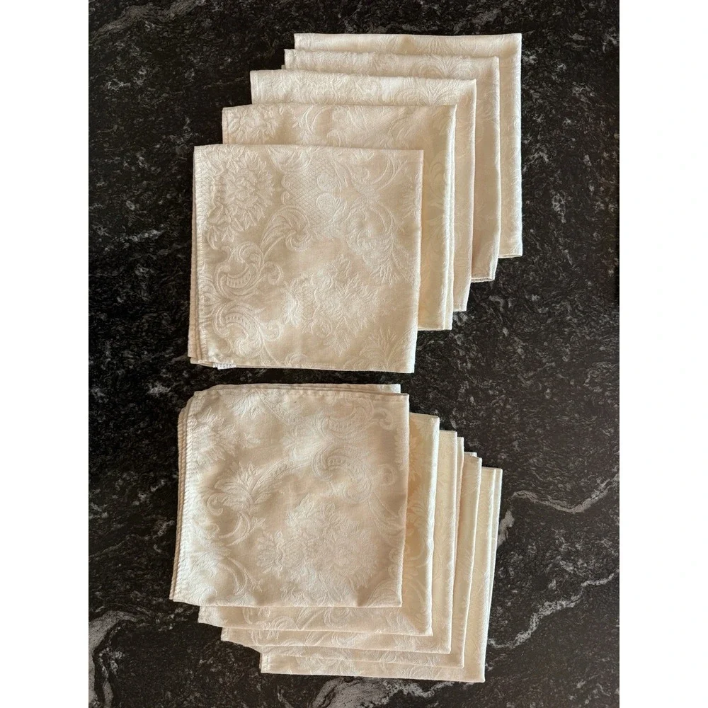Vintage W-C Designs Cream Damask Table Linen Set - 2 Runners & 10 Napkins Y2K